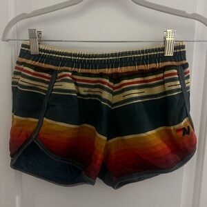 Aviator Nation Tulum Rainbow Striped Jogger Shorts - Blue -Size Medium